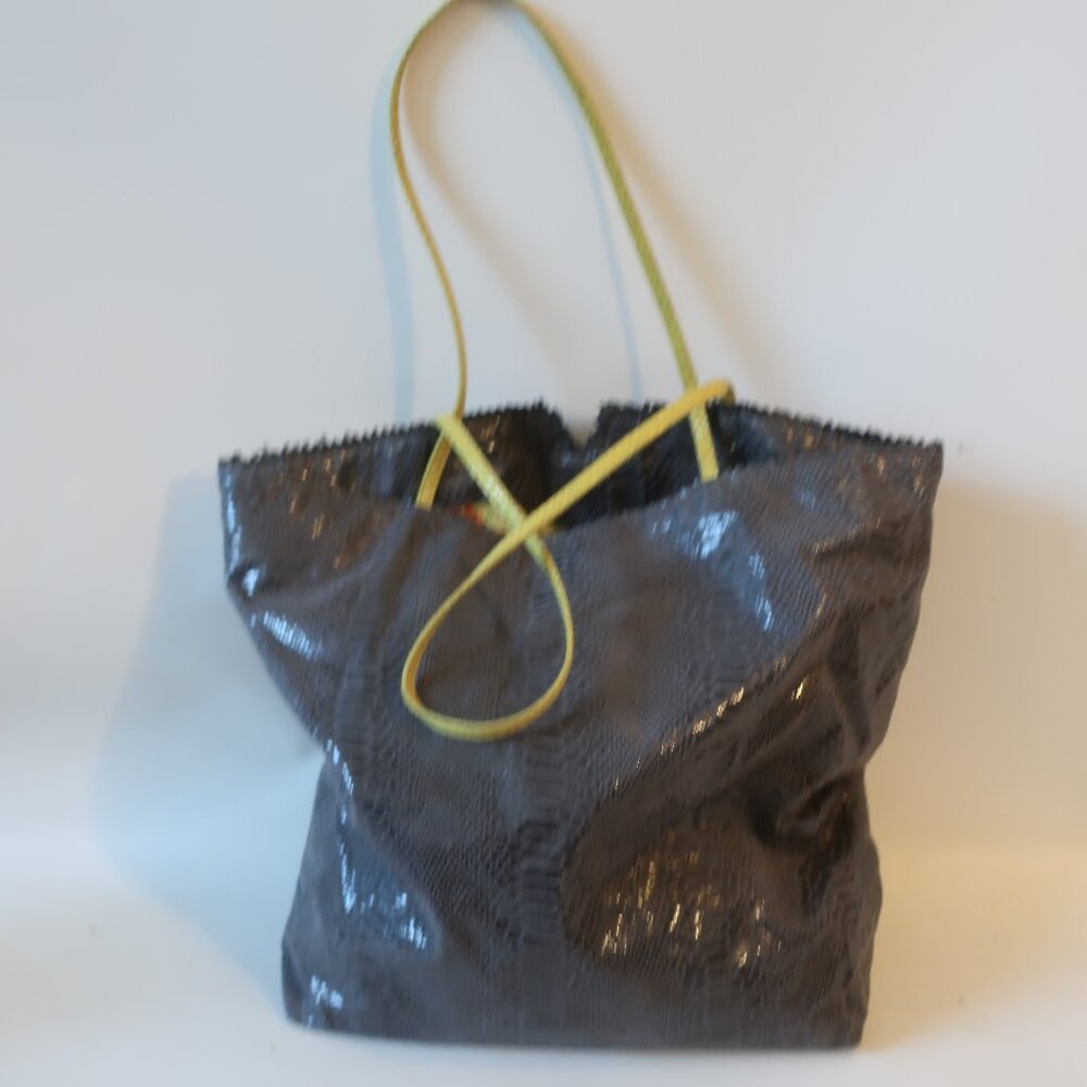 Womens Carlos Falchi Gray Yellow Python Print Fat… - image 2